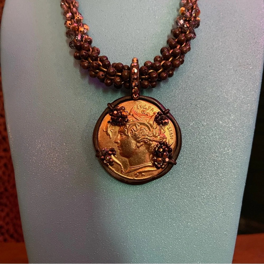 𝐁𝐔𝐘 𝐎𝐑 𝐁𝐘𝐄💥MIRIAM Haskell Necklace- coin pendant beaded chain w/ toggle closure - Picture 2 of 10